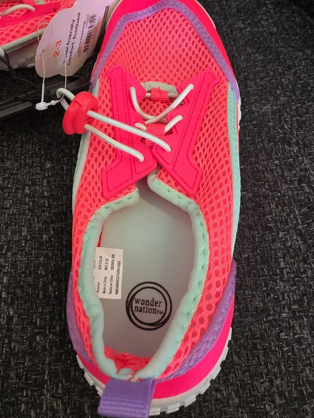 NWT Wonder Nation Girls Size 2-3 Water Shoes Slip-On Hot Pink Mesh Swim Pool